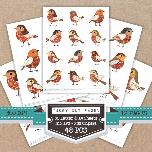 Fabric Robin with Lace Wing fussy cut printable sheets for junk journaling, scrapbooking, and paper craft projects