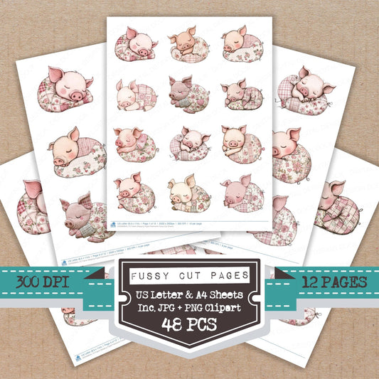 Fabric Sleeping Piglet Patchwork Fussy Cut Sheets (DDD009645)