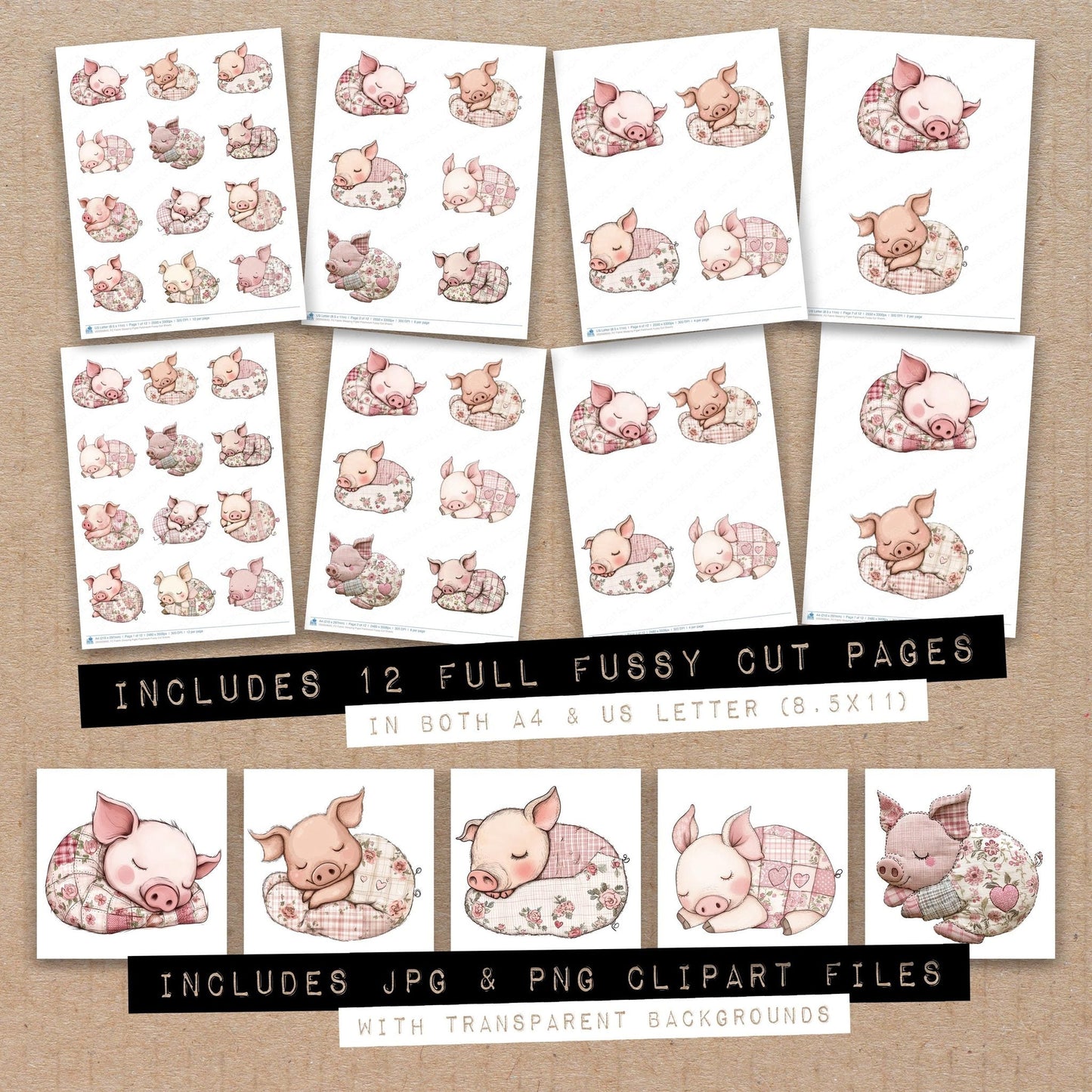 Fabric Sleeping Piglet Patchwork Fussy Cut Sheets (DDD009645)
