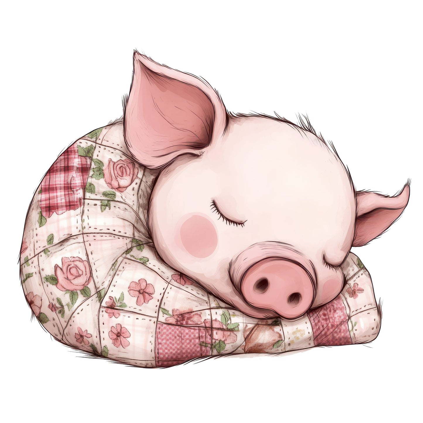 Fabric Sleeping Piglet Patchwork Fussy Cut Sheets (DDD009645)