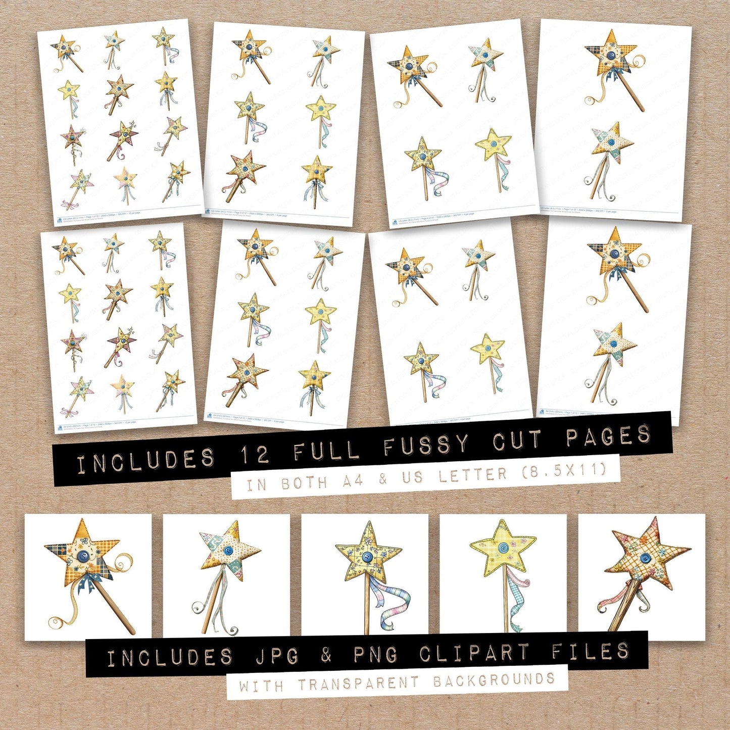 Fabric Star Wand Fussy Cut Sheets (DDD009652)