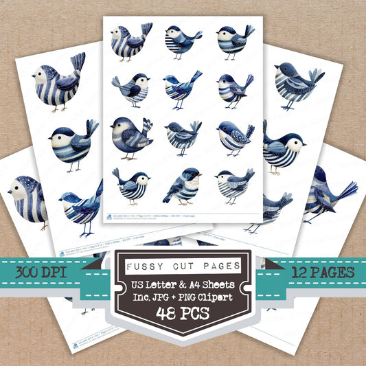 Fabric Striped Bird fussy cut printable sheets for junk journaling, scrapbooking, and paper craft projects