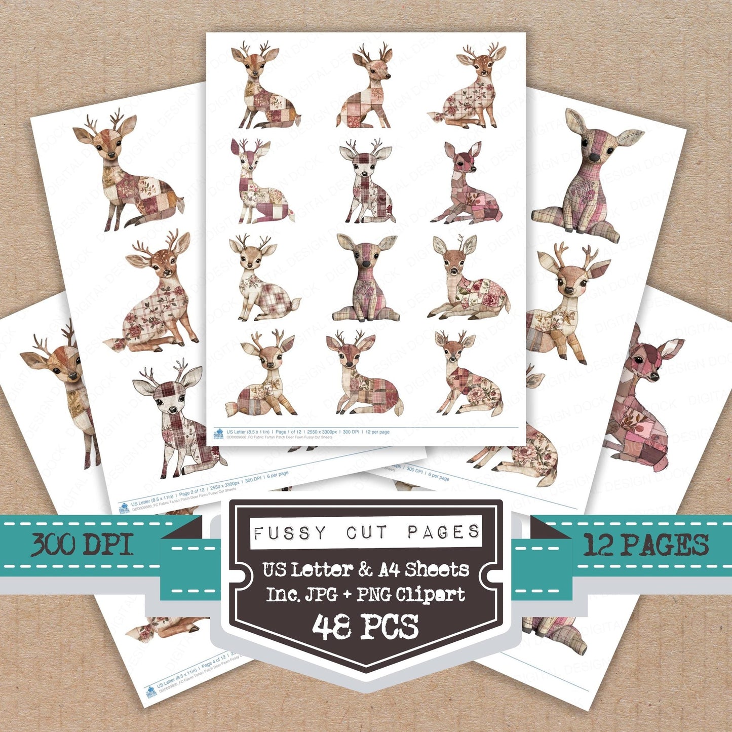 Fabric Tartan Patch Deer Fawn Fussy Cut Sheets (DDD009660)
