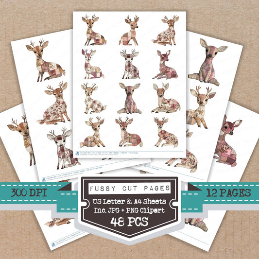 Fabric Tartan Patch Deer Fawn Fussy Cut Sheets (DDD009660)