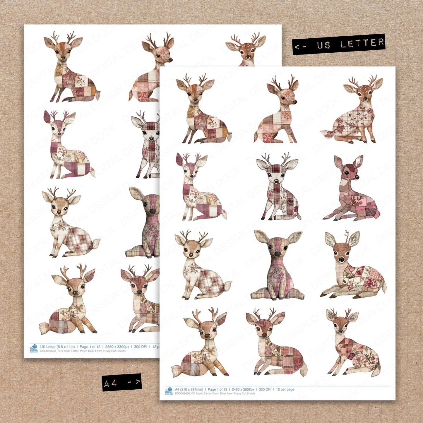 Fabric Tartan Patch Deer Fawn Fussy Cut Sheets (DDD009660)