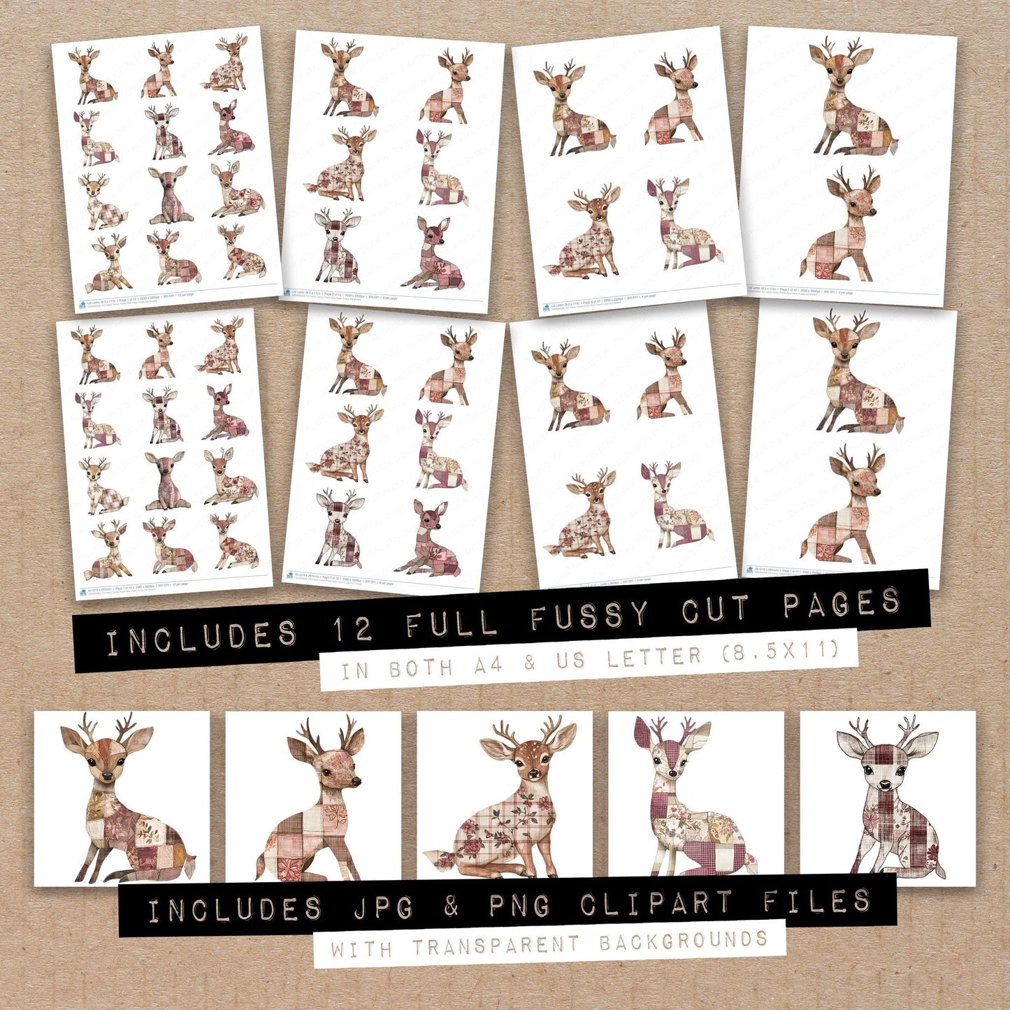 Fabric Tartan Patch Deer Fawn Fussy Cut Sheets (DDD009660)