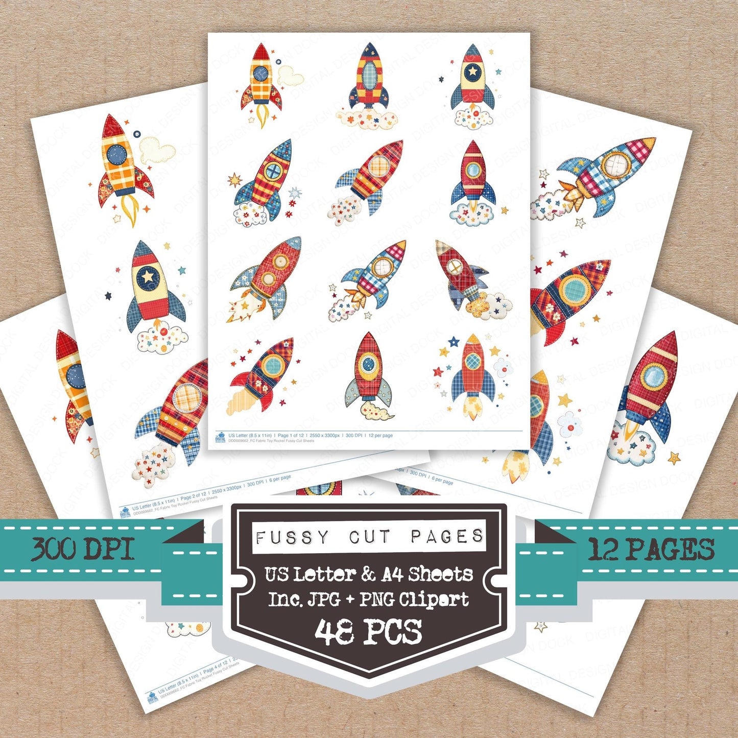 Fabric Toy Rocket Fussy Cut Sheets (DDD009662)
