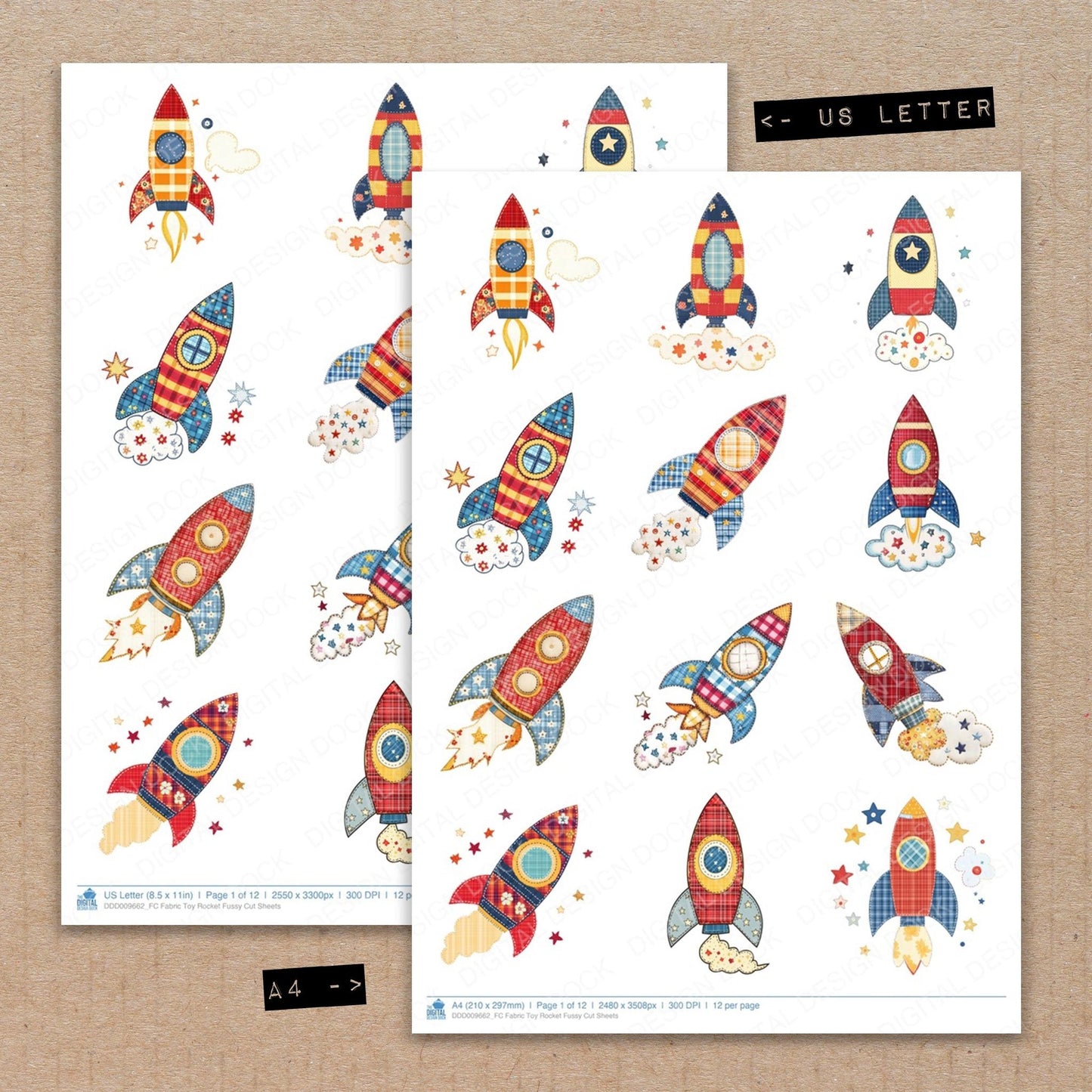 Fabric Toy Rocket Fussy Cut Sheets (DDD009662)