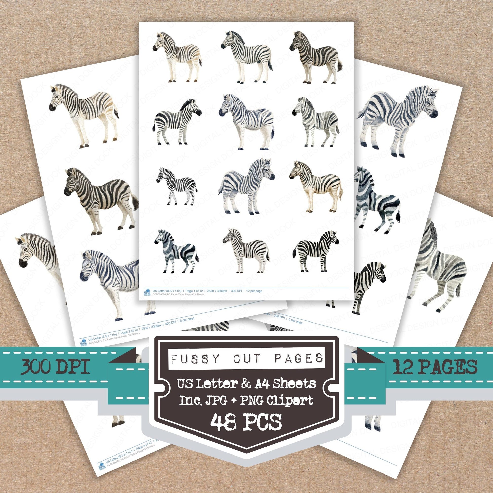 Fabric Zebra fussy cut printable sheets for junk journaling, scrapbooking, and paper craft projects