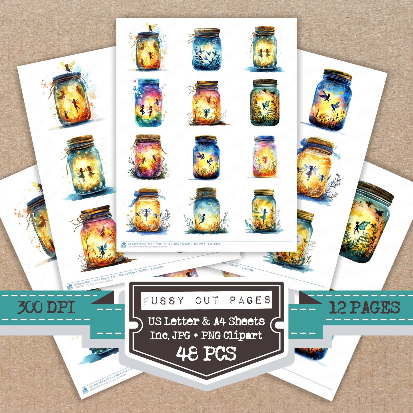 Fairy Jar fussy cut printable sheets for junk journaling, scrapbooking, and paper craft projects