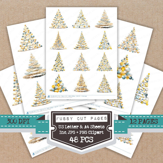 Fairy Light Christmas Tree fussy cut printable sheets for junk journaling, scrapbooking, and paper craft projects