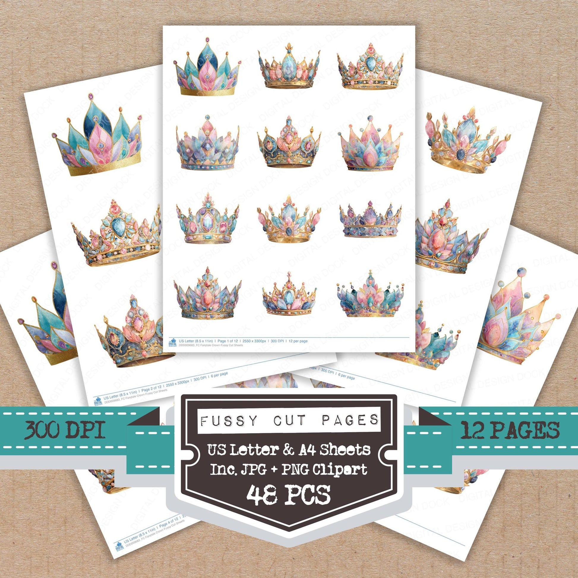 Fairytale Crown fussy cut printable sheets for junk journaling, scrapbooking, and paper craft projects