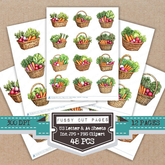 Farmers Market Basket fussy cut printable sheets for junk journaling, scrapbooking, and paper craft projects