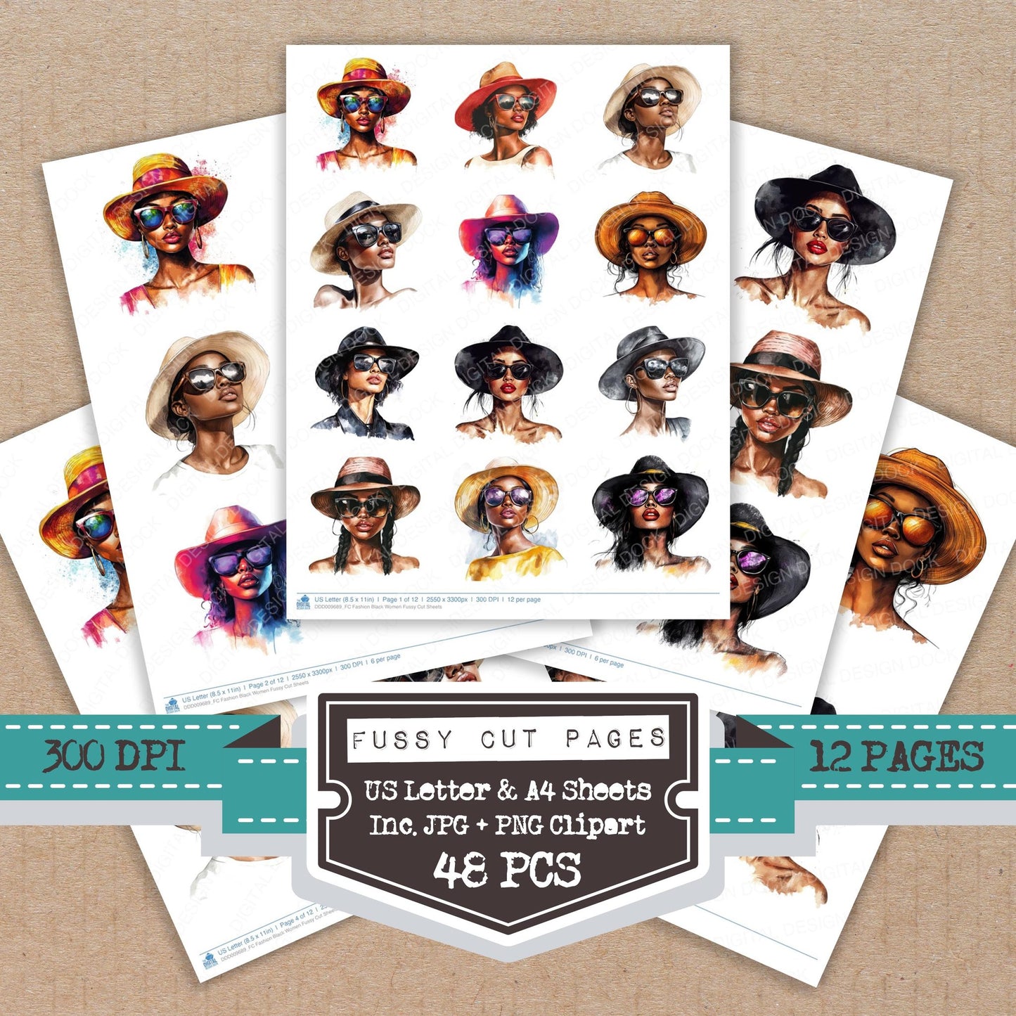 Fashion Black Women fussy cut printable sheets for junk journaling, scrapbooking, and paper craft projects