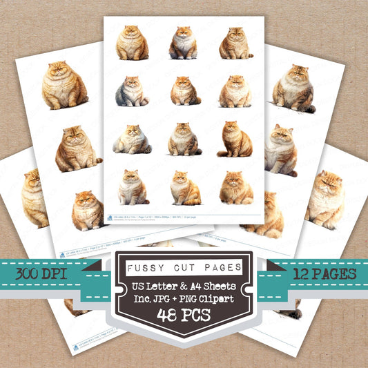 Fat Grumpy Cat fussy cut printable sheets for junk journaling, scrapbooking, and paper craft projects