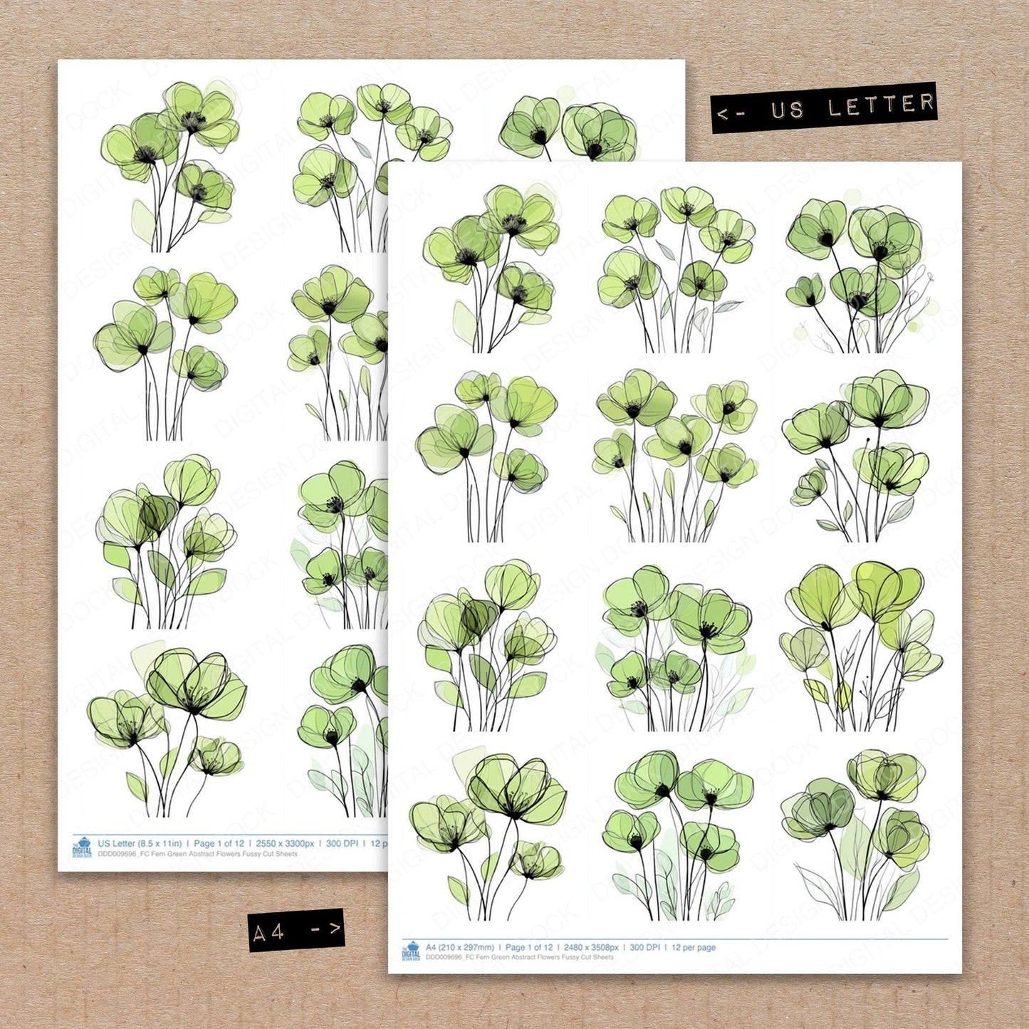 Fern Green Abstract Flowers Fussy Cut Sheets (DDD009696)