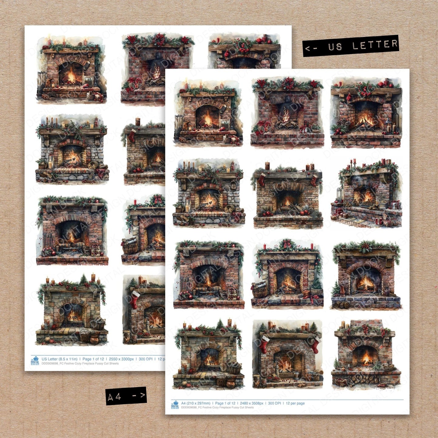 Festive Cozy Fireplace Fussy Cut Sheets (DDD009698)