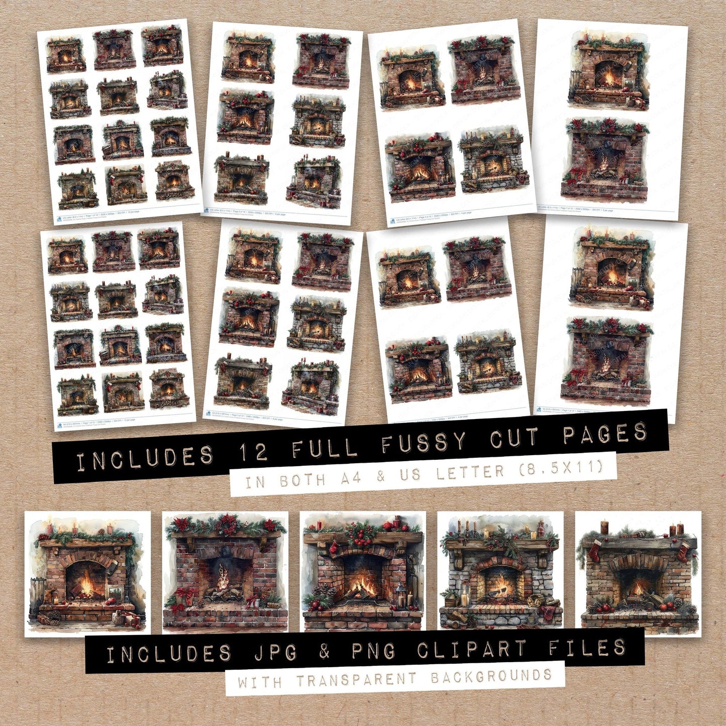 Festive Cozy Fireplace Fussy Cut Sheets (DDD009698)