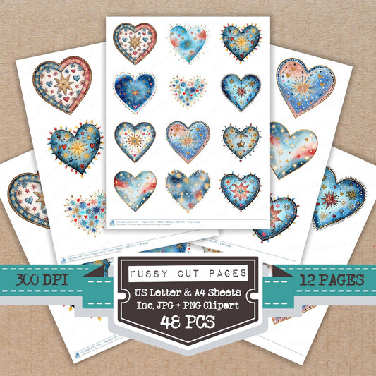 Festive Lights Christmas Heart fussy cut printable sheets for junk journaling, scrapbooking, and paper craft projects