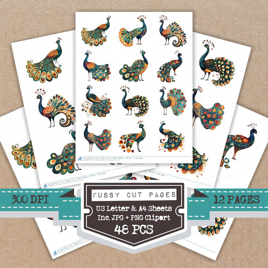 Flat Folk Art Peacock Trail Fussy Cut Sheets (DDD009725)
