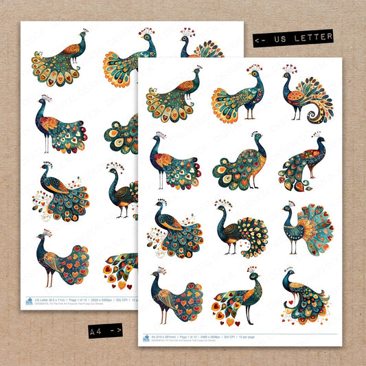 Flat Folk Art Peacock Trail Fussy Cut Sheets (DDD009725)