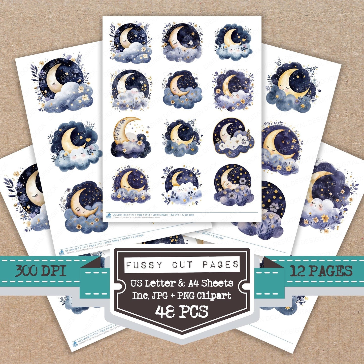 Flat Moon Resting Cloud Fussy Cut Sheets (DDD009737)