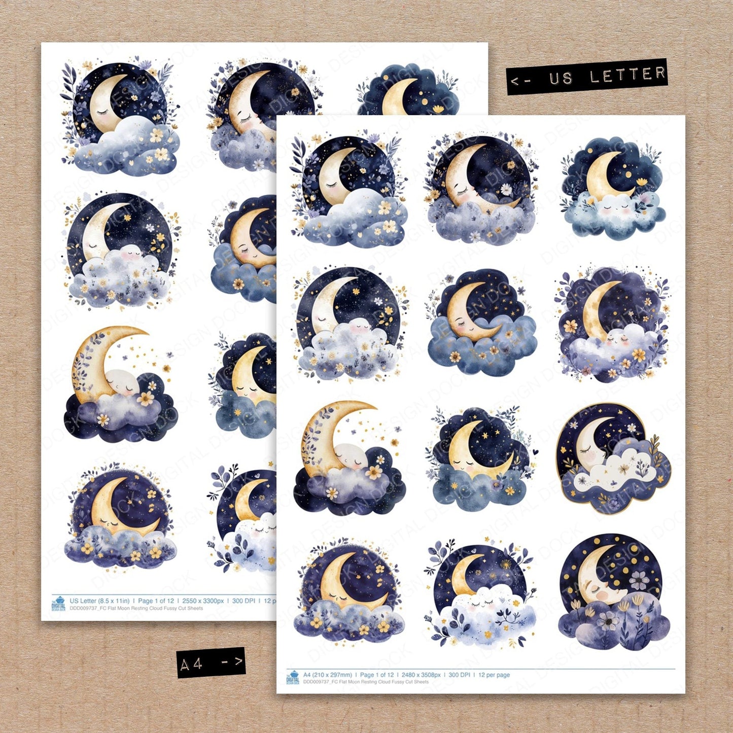 Flat Moon Resting Cloud Fussy Cut Sheets (DDD009737)