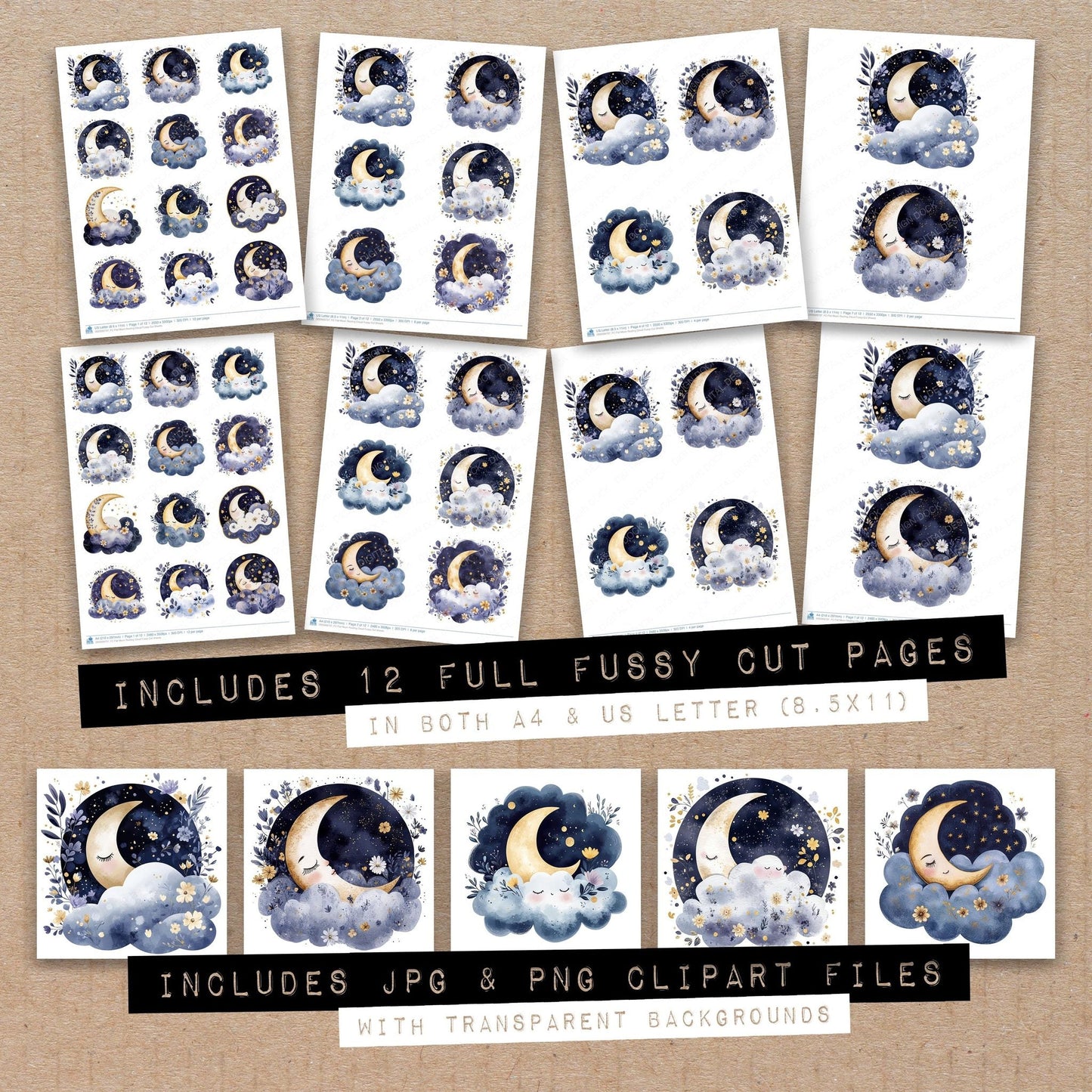 Flat Moon Resting Cloud Fussy Cut Sheets (DDD009737)