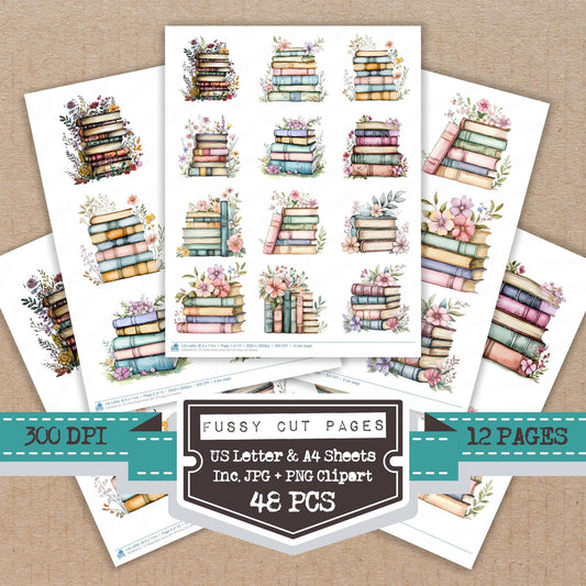 Floral Book Stack SET B Fussy Cut Sheets (DDD009757)