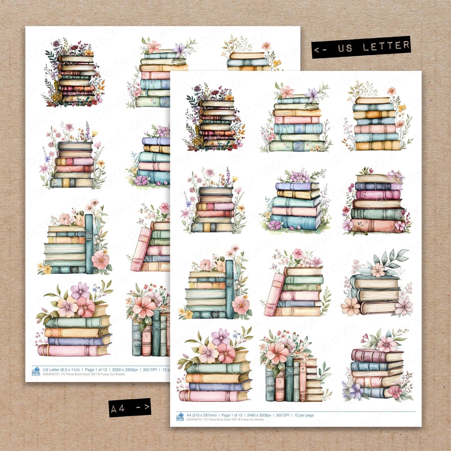 Floral Book Stack SET B Fussy Cut Sheets (DDD009757)