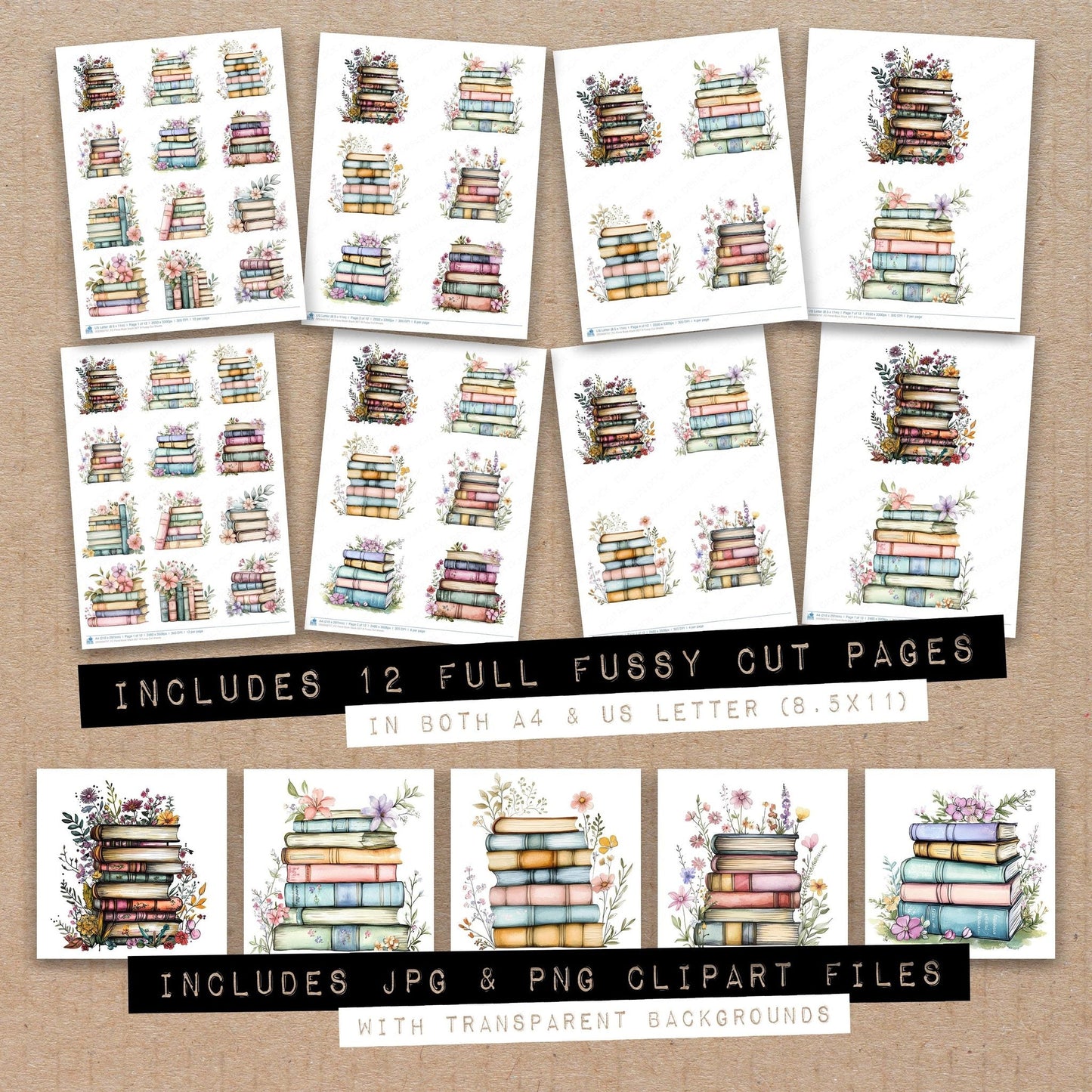 Floral Book Stack SET B Fussy Cut Sheets (DDD009757)