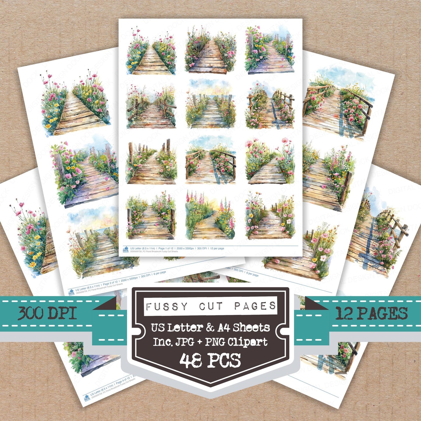Floral Broadwalk fussy cut printable sheets for junk journaling, scrapbooking, and paper craft projects