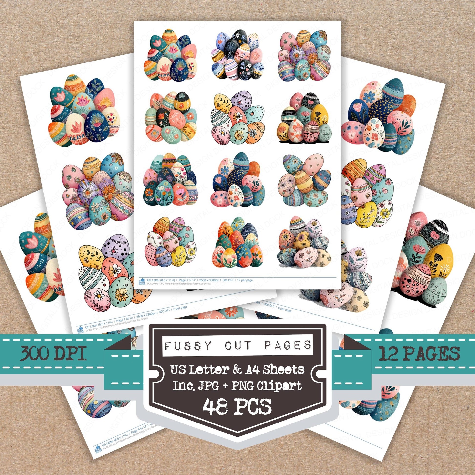 Floral Pattern Easter Eggs fussy cut printable sheets for junk journaling, scrapbooking, and paper craft projects