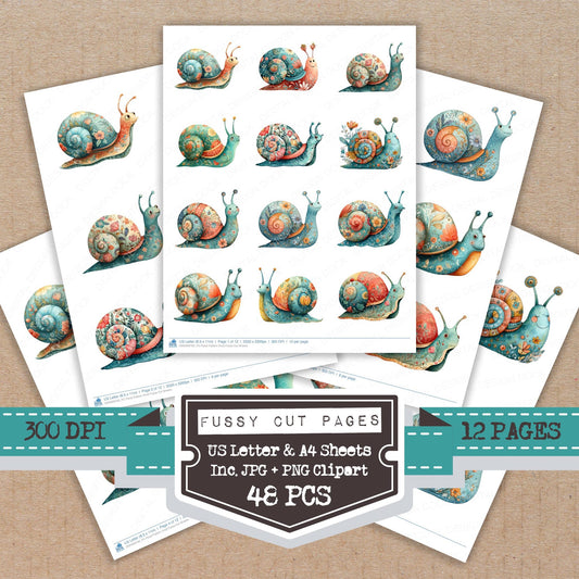Floral Pattern Snail fussy cut printable sheets for junk journaling, scrapbooking, and paper craft projects