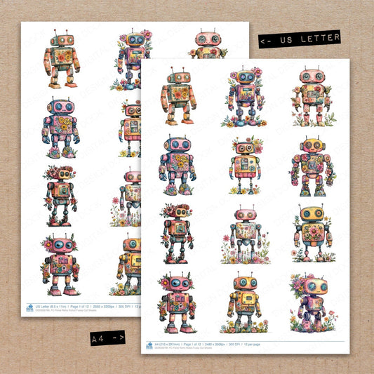 Floral Retro Robot Fussy Cut Sheets (DDD009799)