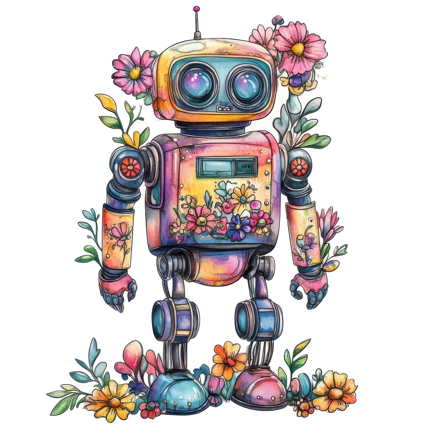Floral Retro Robot Fussy Cut Sheets (DDD009799)