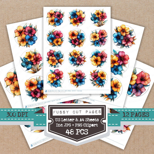 Floral Round Sign fussy cut printable sheets for junk journaling, scrapbooking, and paper craft projects