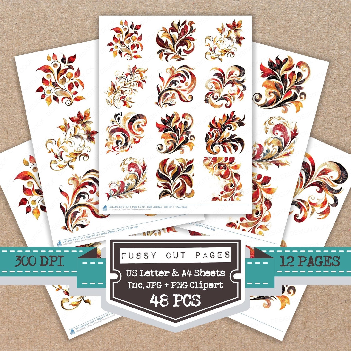 Floral Swirl Abstarct Fussy Cut Sheets (DDD009807)
