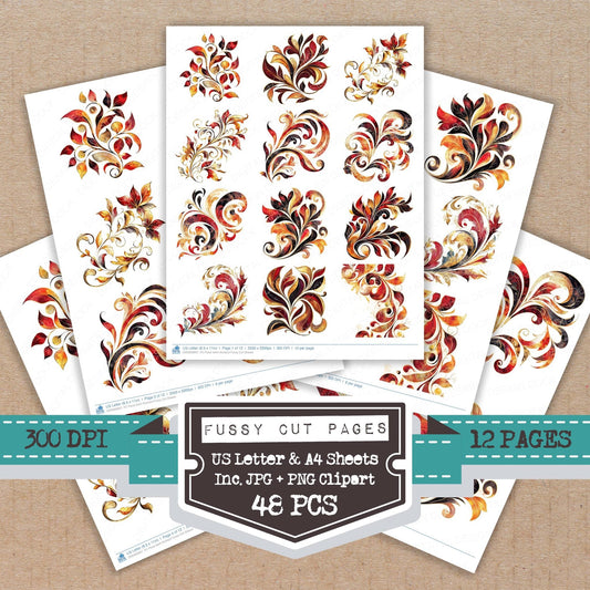 Floral Swirl Abstarct Fussy Cut Sheets (DDD009807)
