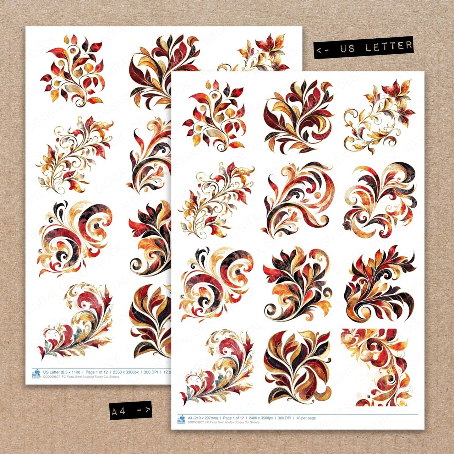 Floral Swirl Abstarct Fussy Cut Sheets (DDD009807)