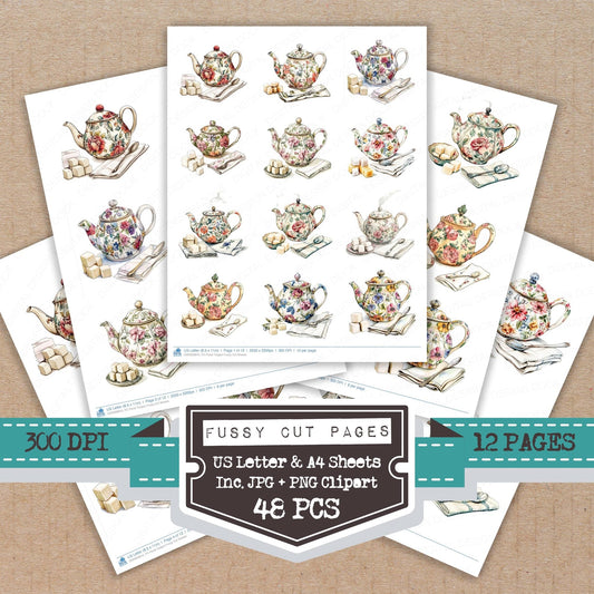 Floral Teapot Fussy Cut Sheets (DDD009810)