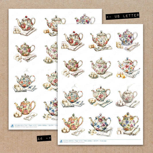 Floral Teapot Fussy Cut Sheets (DDD009810)