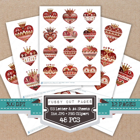 Folk Art Crowned Heart Fussy Cut Sheets (DDD009855)