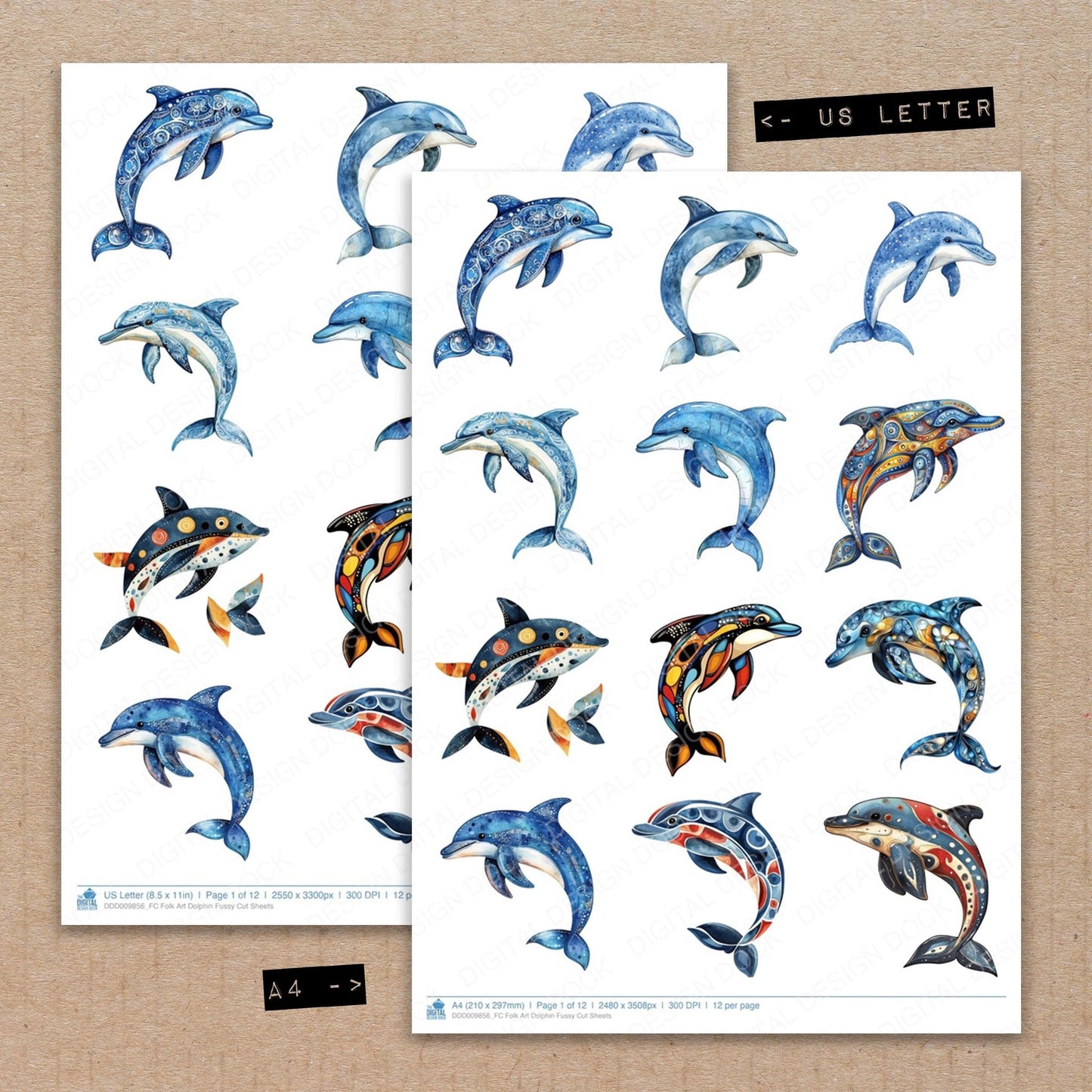 Folk Art Dolphin Fussy Cut Sheets (DDD009856)