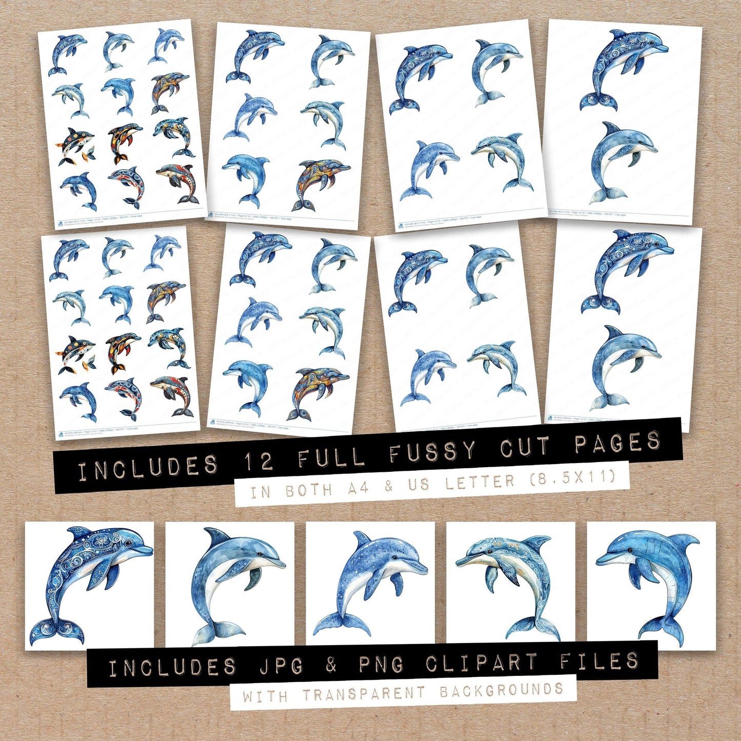 Folk Art Dolphin Fussy Cut Sheets (DDD009856)