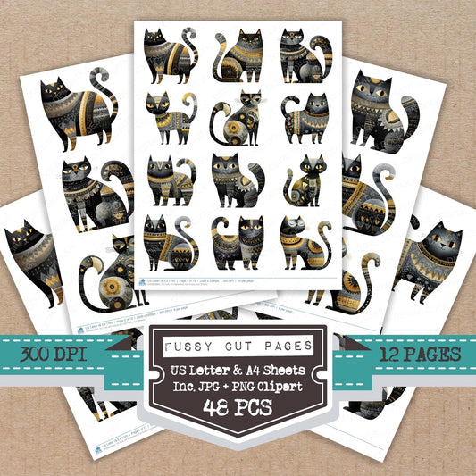 Folk Art Halloween Cat Fussy Cut Sheets (DDD009869)