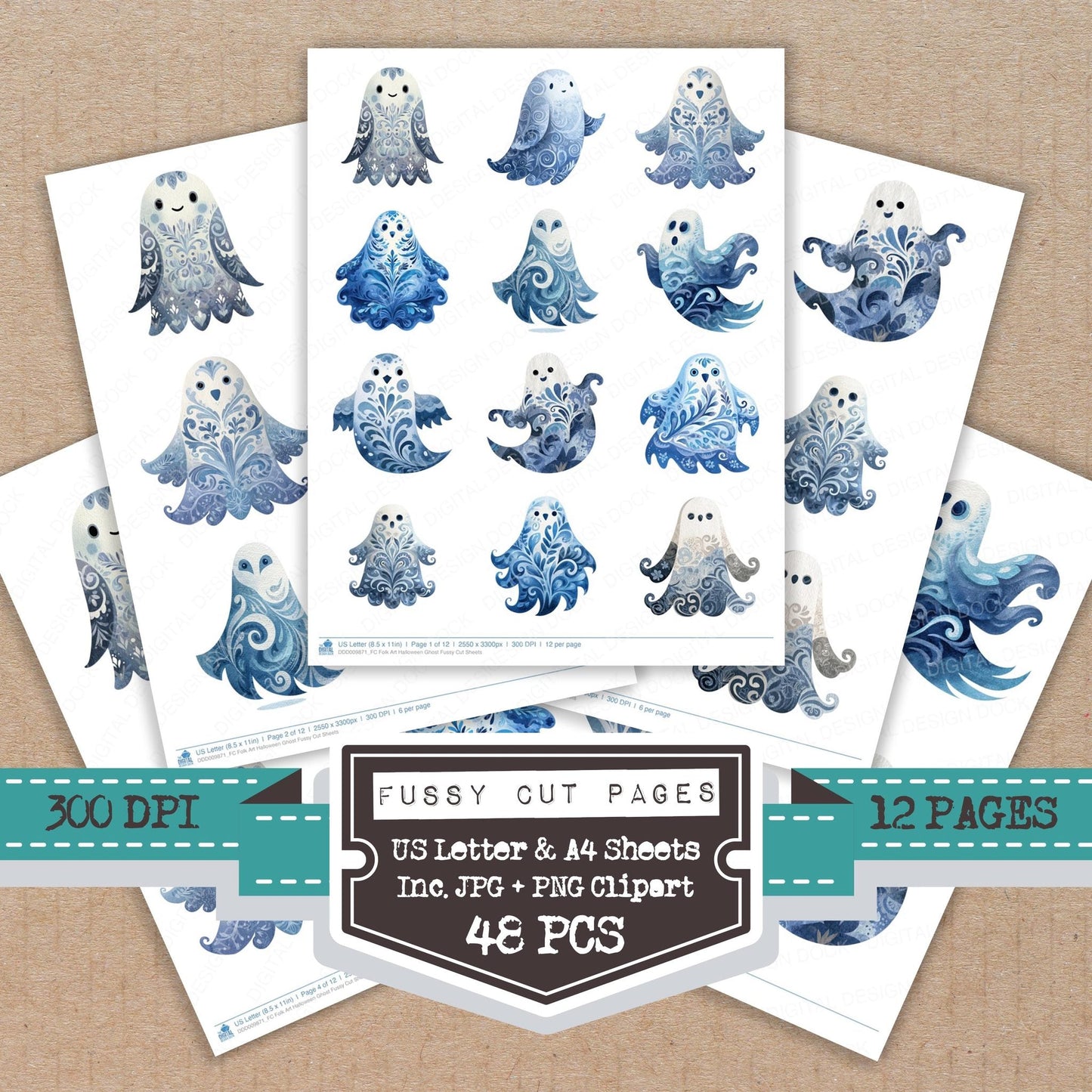 Folk Art Halloween Ghost Fussy Cut Sheets (DDD009871)