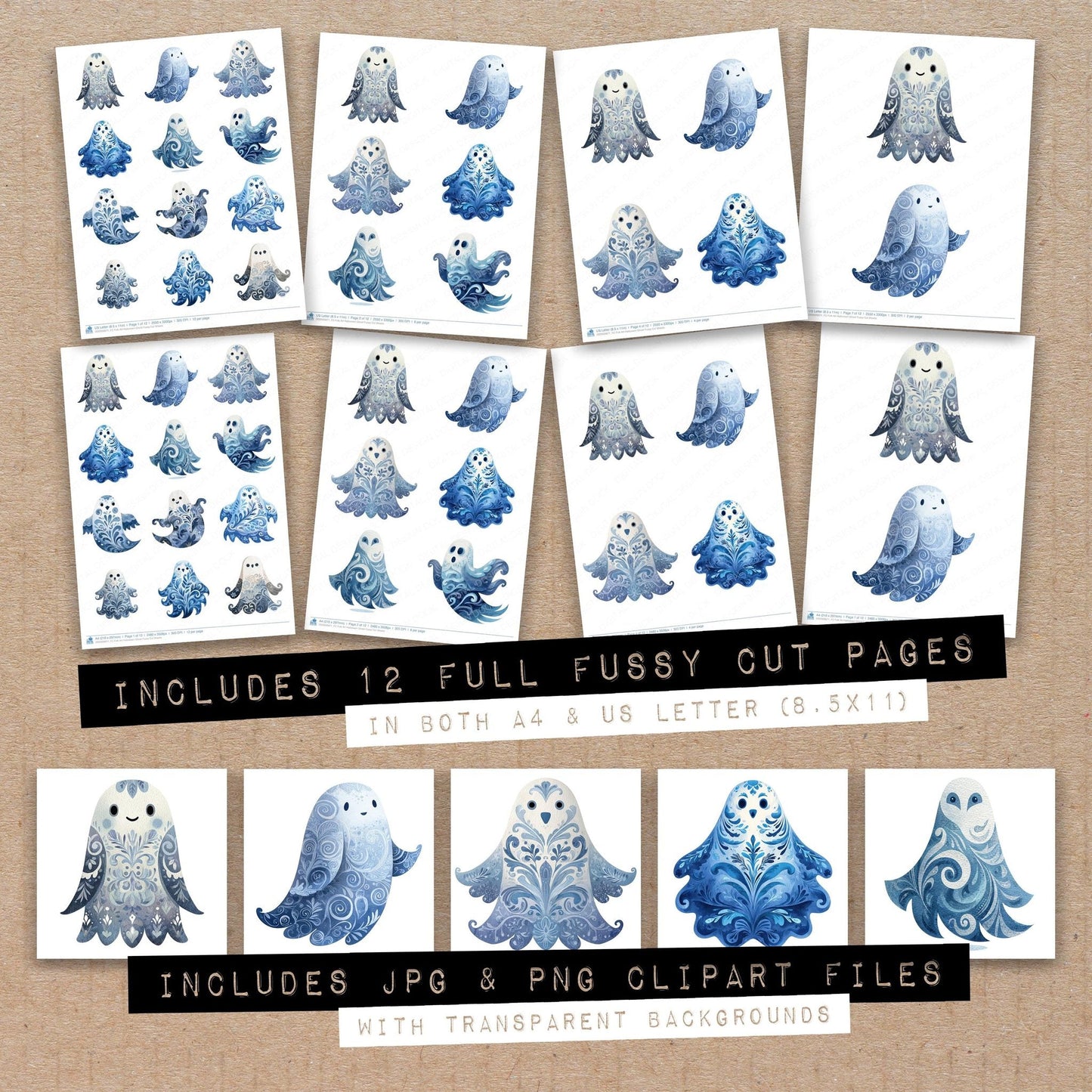 Folk Art Halloween Ghost Fussy Cut Sheets (DDD009871)