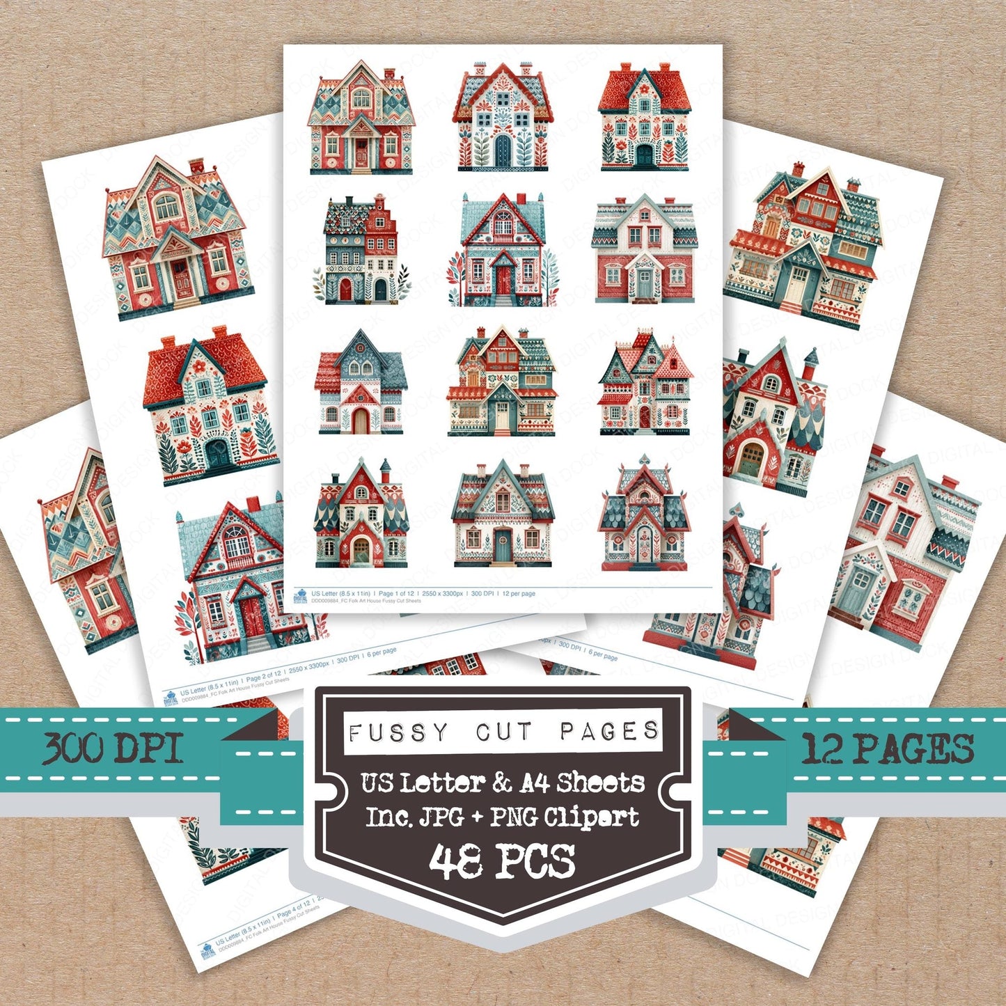 Folk Art House Fussy Cut Sheets (DDD009884)