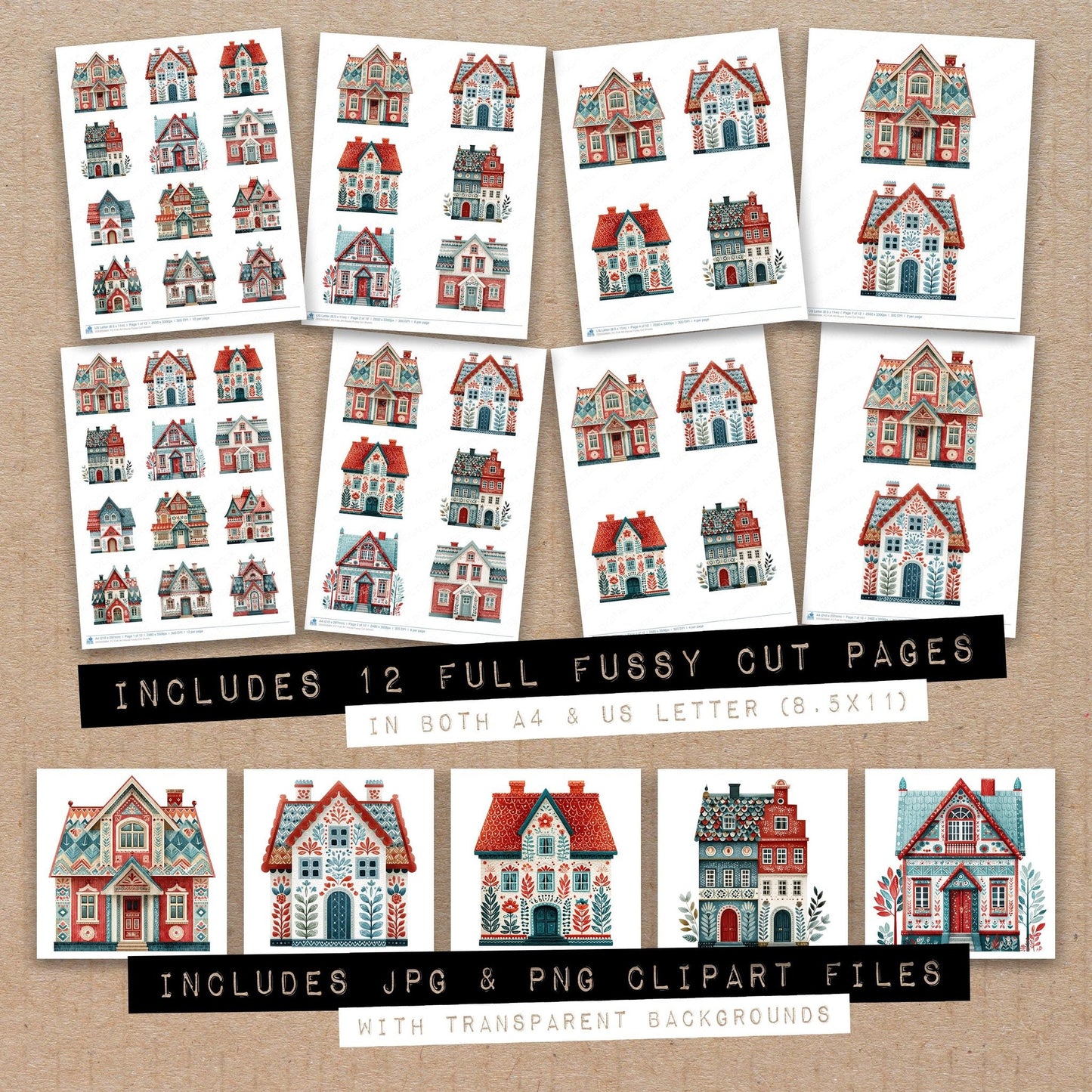 Folk Art House Fussy Cut Sheets (DDD009884)